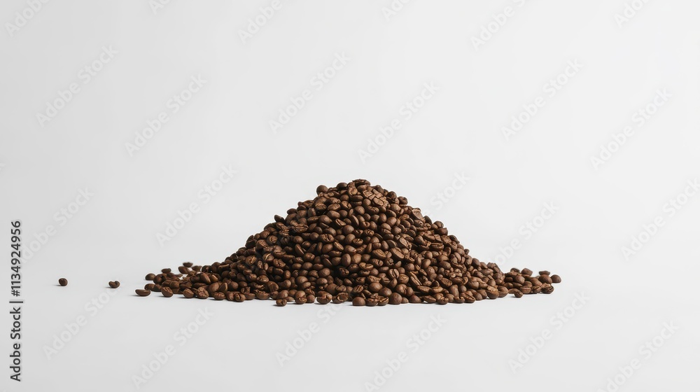 Pile of Freshly Roasted Coffee Beans on Plain White Background Capturing the Rich Texture and Color of Gourmet Coffee for Culinary and Beverage Photography Needs Pile of Freshly Roasted Coffee Beans on Plain White Background Capturing the Rich Texture and Color of Gourmet Coffee for Culinary and Beverage Photography Needs