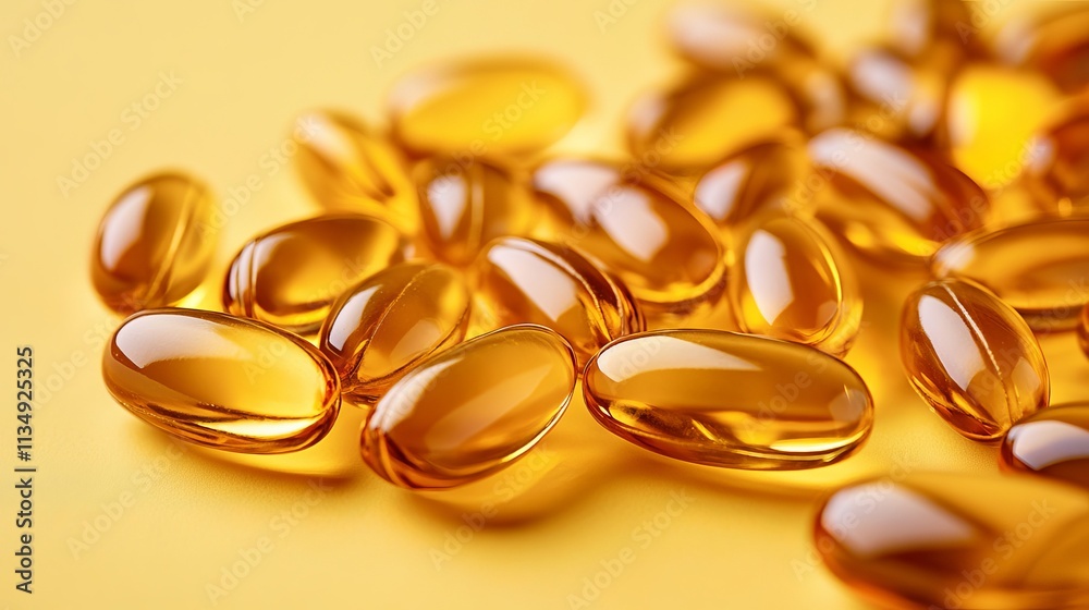 Close-up of vibrant yellow gel capsules scattered across a bright yellow surface, highlighting their smooth texture and translucent quality. Close-up of vibrant yellow gel capsules scattered across a bright yellow surface, highlighting their smooth texture and translucent quality.