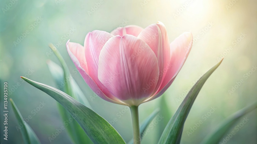 A delicate pink tulip blooms against a soft, sun-drenched backdrop, showcasing the beauty of nature's artistry. A delicate pink tulip blooms against a soft, sun-drenched backdrop, showcasing the beauty of nature's artistry.