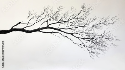 Bare birch branches silhouetted against a minimalist white background showcasing their intricate, delicate structure and natural beauty. photo