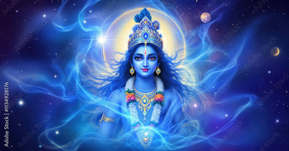 Lord krishna powerful blue theme Hindu deity spirituality, divinity, mythology, and cultural heritage with vibrant energy. Lord krishna powerful blue theme Hindu deity spirituality, divinity, mythology, and cultural heritage with vibrant energy.