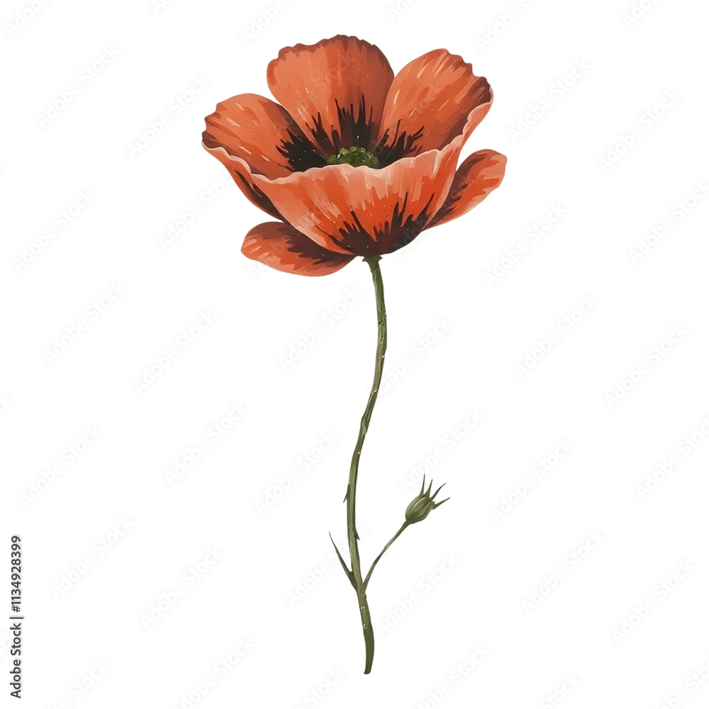 poppy flower drawn with red and black colored pencils. poppy flower drawn with red and black colored pencils.