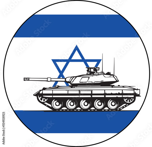 Israel flag with tank in the foreground