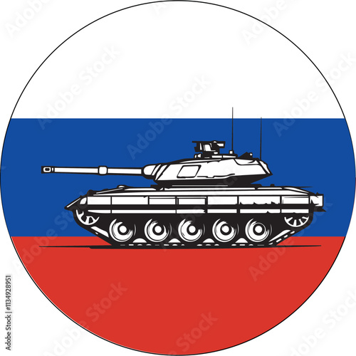 Russia flag with tank in the foreground