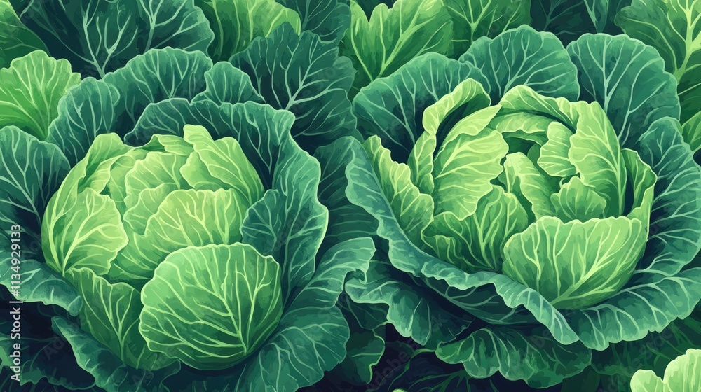 Obraz premium Lush green cabbages showcasing fresh vibrant leaves in a thriving agricultural setting on a farm or in a greenhouse environment