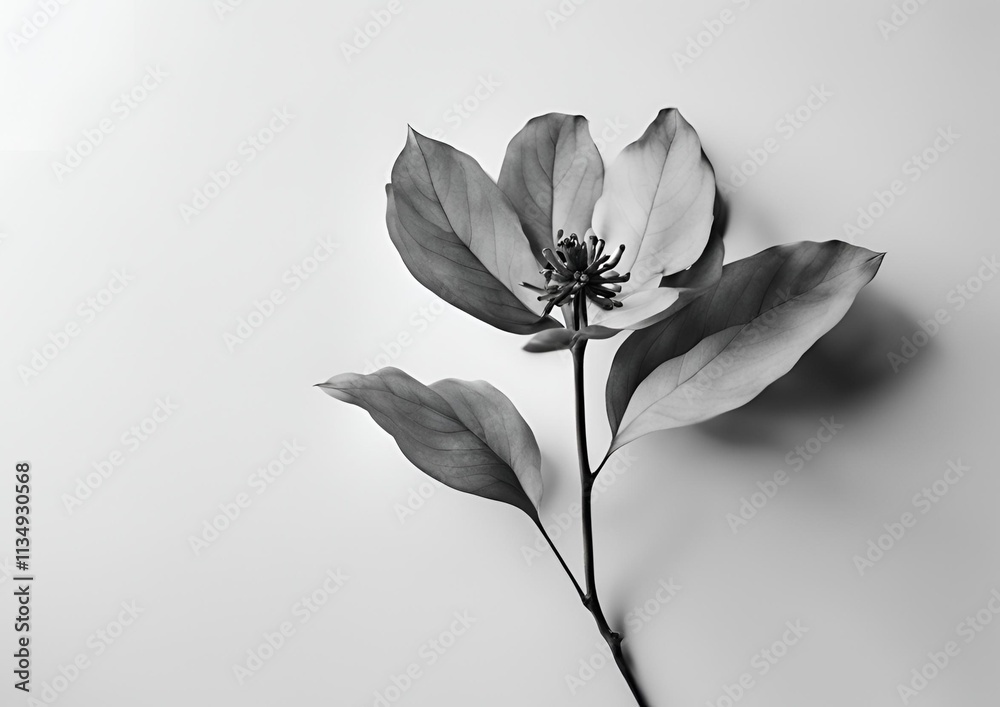Fototapeta premium one minimalist botanical floral smoky art on white light background