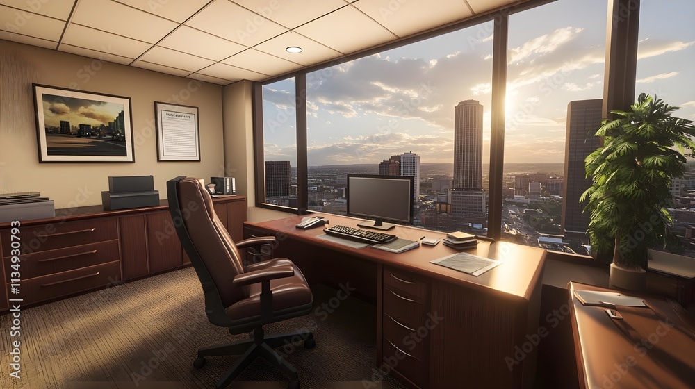 Modern Office Interior with City View and Natural Light Modern Office Interior with City View and Natural Light