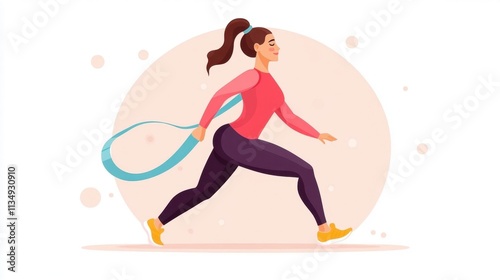 Dynamic Young Woman Running with a Jump Rope in Bright Colors