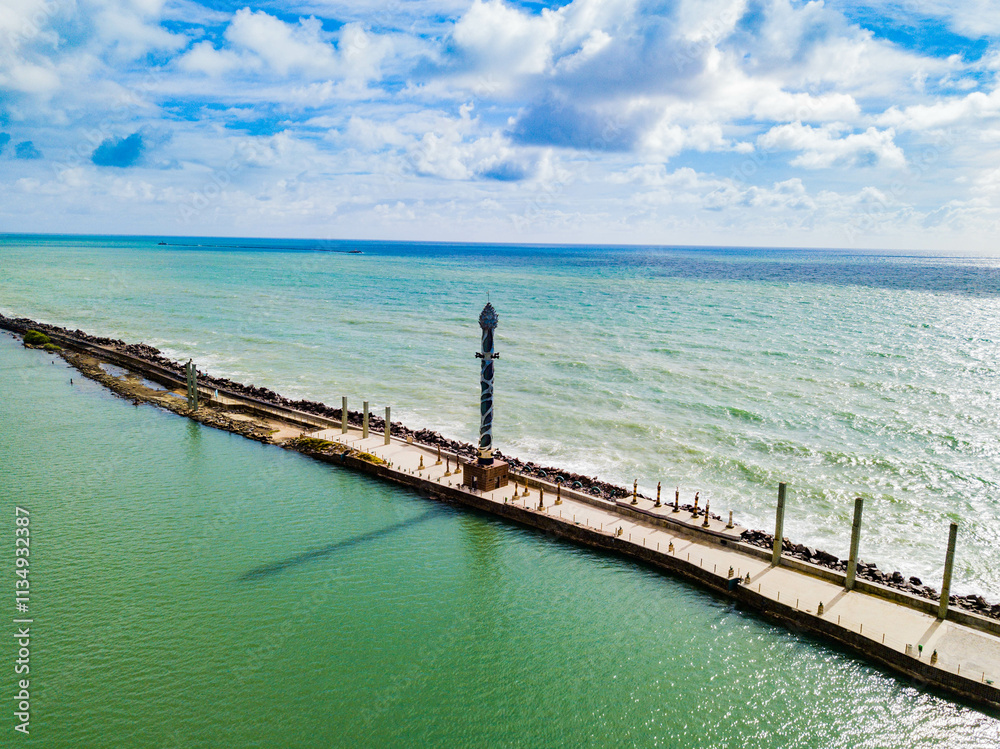 Parque das Esculturas - Recife. Aerial view of the park in the middle of the sea Parque das Esculturas - Recife. Aerial view of the park in the middle of the sea