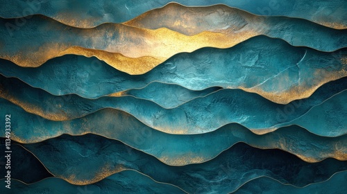 Wallpaper Mural Waves of azure and gold intertwine in a mesmerizing textured display of nature\'s beauty Torontodigital.ca