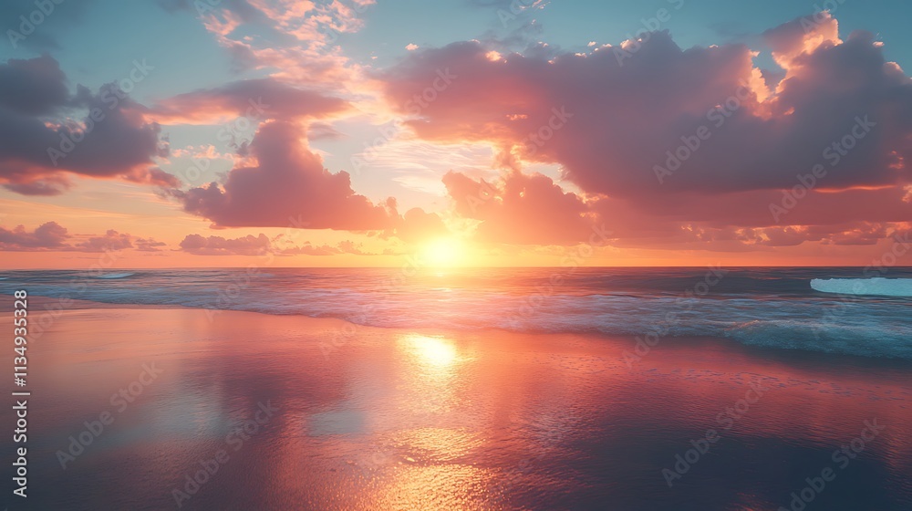 Sunset serenity reflections on ocean waves in coastal paradise Sunset serenity reflections on ocean waves in coastal paradise
