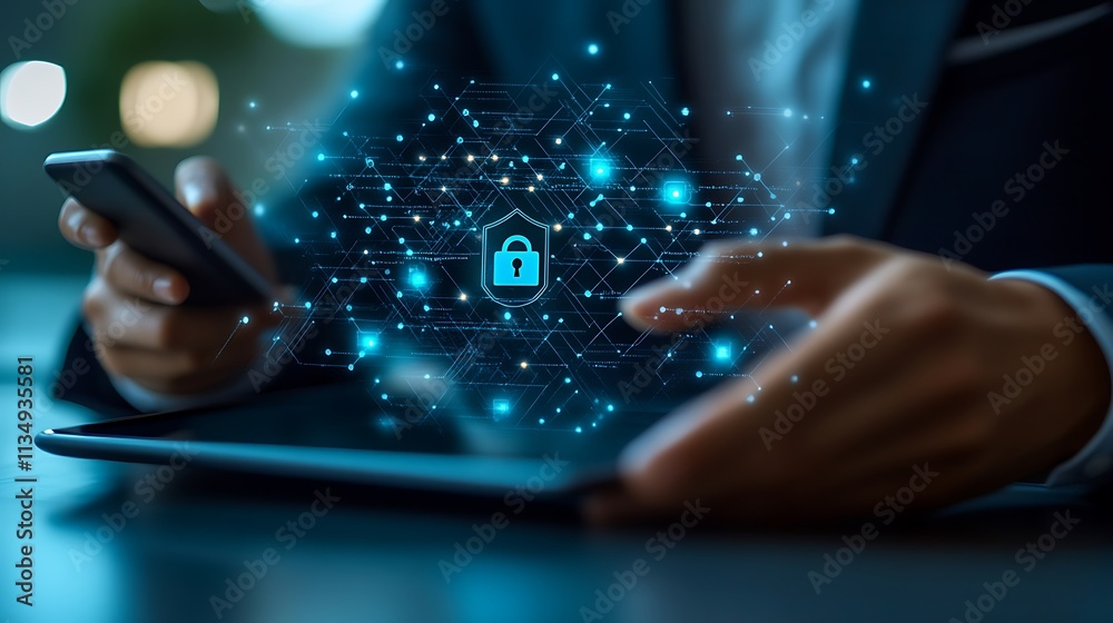 Fototapeta premium Hand of a businessman using a map route and location hologram icon