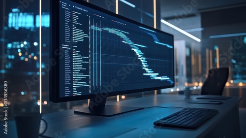 Wallpaper Mural Programmer's desk at night, displaying code and charts. Torontodigital.ca