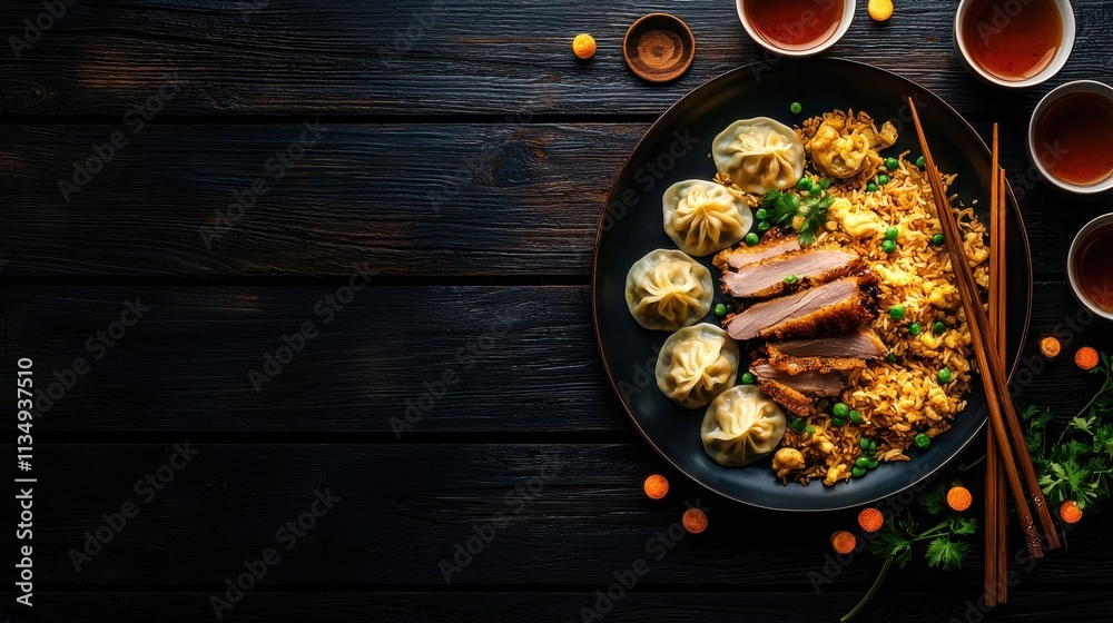 Traditional chinese banquet featuring dumplings in beijing culinary art cozy atmosphere top-down perspective Traditional chinese banquet featuring dumplings in beijing culinary art cozy atmosphere top-down perspective