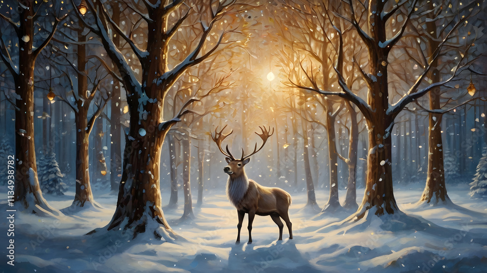 deer in winter forest, ai generated deer in winter forest, ai generated
