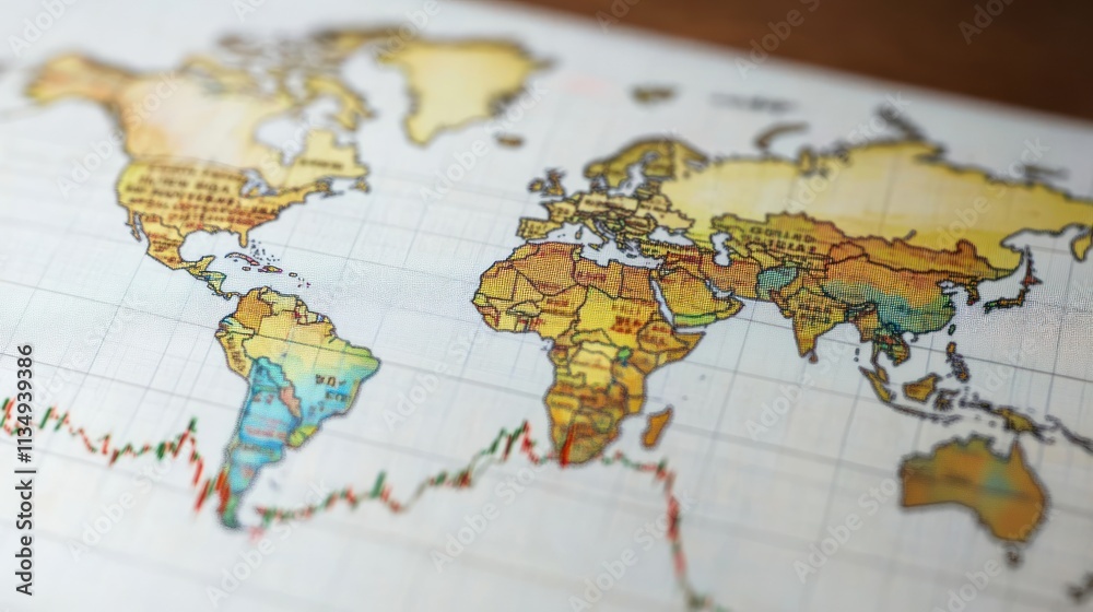 World map with financial graph overlay. World map with financial graph overlay.