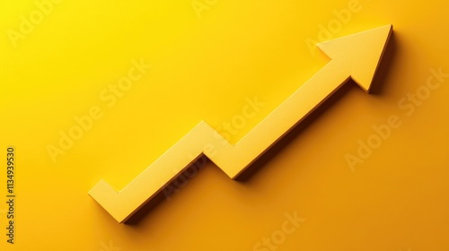 Yellow background with upward arrow symbolizing business growth and revenue increase for finance and marketing concepts.