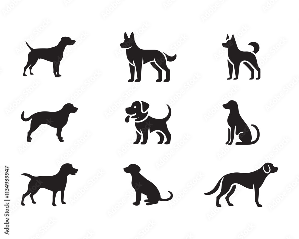 Obraz premium Dog silhouette set on white background