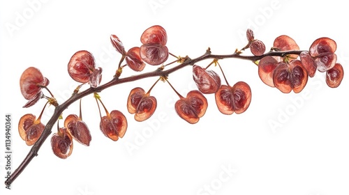 Cherry tree branch with unblown buds isolated on white background showcasing early spring growth and natural beauty of flowering plants photo