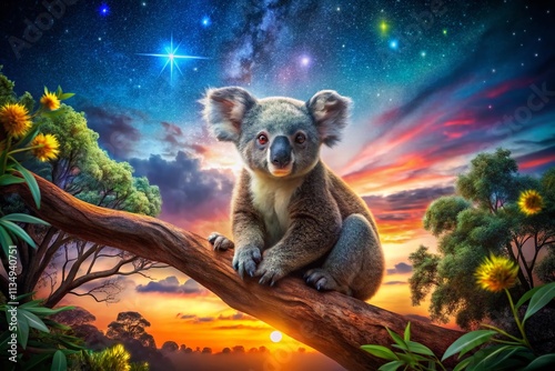 Enchanting Night Photography of a Koala Logo Design Inspiration with Creative Elements and Colorful Backgrounds for Unique Branding Concepts photo