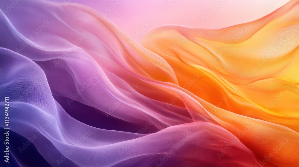 Obraz premium Soft waves of color dance in harmonious patterns, blending shades of purple and orange in an ethereal sunset-like display