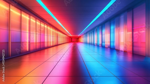 Neon-lit corridor with vibrant colors.