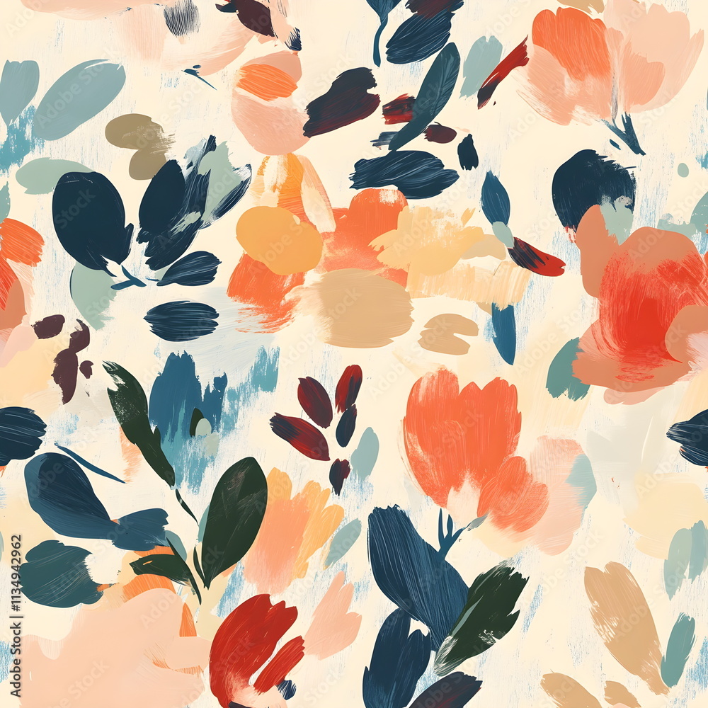 Obraz premium Abstract floral seamless pattern. Bright colors, gouache painting. hand drawn