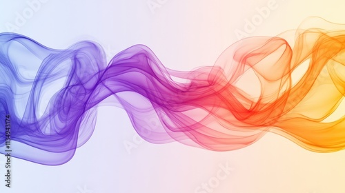 Vibrant abstract smoke waves in gradient purple and orange hues flowing across a smooth background for artistic and design purposes photo