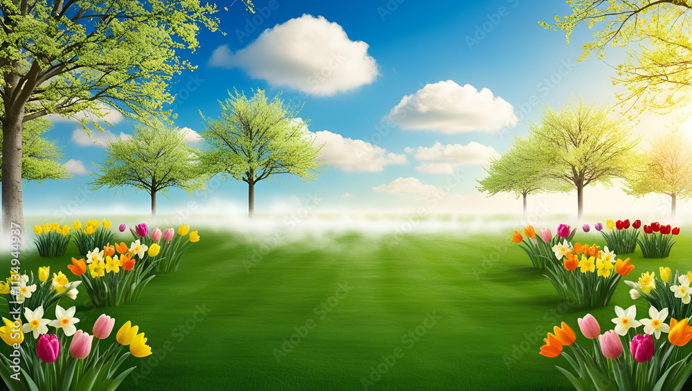 Fototapeta premium A Vibrant Spring Nature Backdrop with a Pristine Scenic View