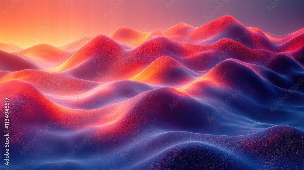Obraz premium Vibrant waves of color dance across the horizon at twilight, creating a surreal landscape of hills and valleys