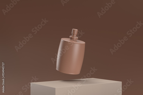 A brown bottle with a brown cap is floating in the air