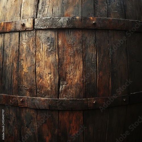 Aged Wooden Beer or Whiskey Barrel with Weathered Stave Texture for Vintage Background