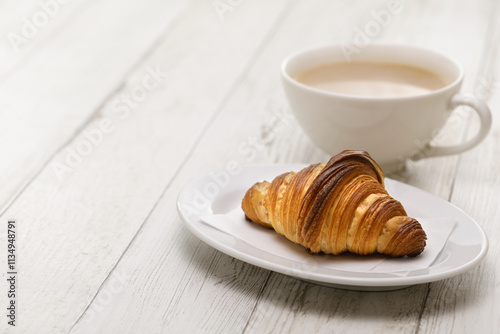 Bild auf Leinwand croissant and cafe au lait. French breakfast