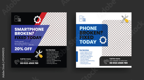 Set of editable social media posts, banners, and ad templates for  Phone repair, Electronics gadget repair service, or promotional repair service marketing web banner template design