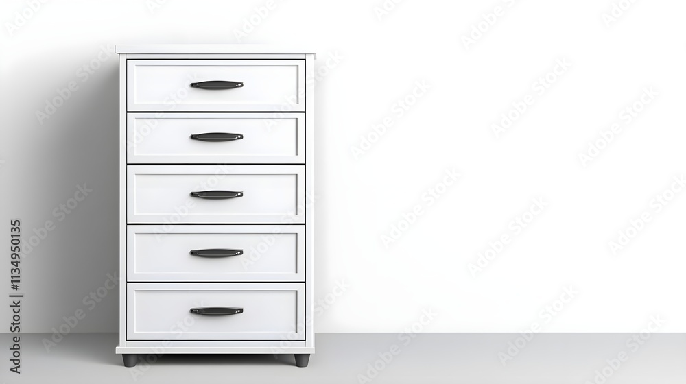 Modern White Wooden Dresser with Four Drawers in Minimalistic Interior Setting for Home Decor and Organization Solutions Modern White Wooden Dresser with Four Drawers in Minimalistic Interior Setting for Home Decor and Organization Solutions