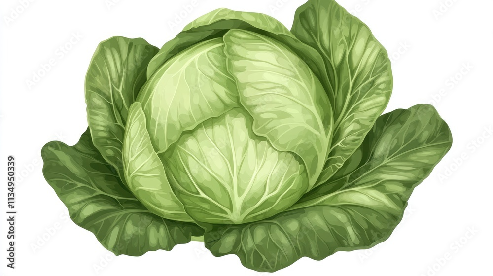 Obraz premium Fresh green cabbage with lush leaves ready for harvest ideal for farm or greenhouse settings showcasing organic produce cultivation