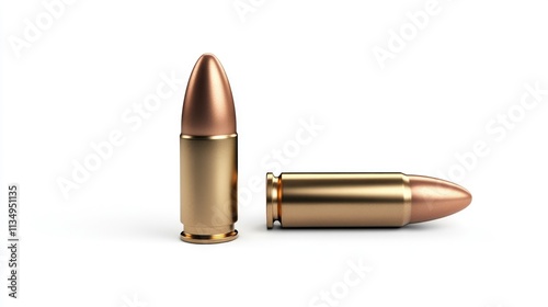 Semi automatic pistol magazine with full metal jacket bullets on a clean white background for firearm and ammunition topics