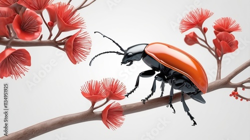 Beetle Close-Up and Fantail Bird on Pohutukawa Tree