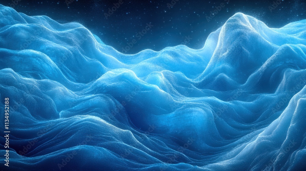 Obraz premium Mysterious blue waves rolling under a starry night sky, creating an enchanting ocean landscape full of depth and motion