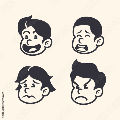 Retro cartoon man face pack 30s 50s 60s illustration character design with vintage style for logo, tshirt design illustration,merch design, sticker . smiley carichature with dope style