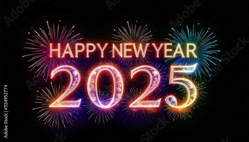 Wallpaper Mural Happy New Year 2025 write by colorful light on black isolated background Torontodigital.ca