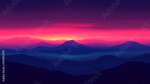 Vibrant dawn and dusk sky over mountain range with dramatic dark clouds and colorful gradients creating a serene atmospheric landscape.