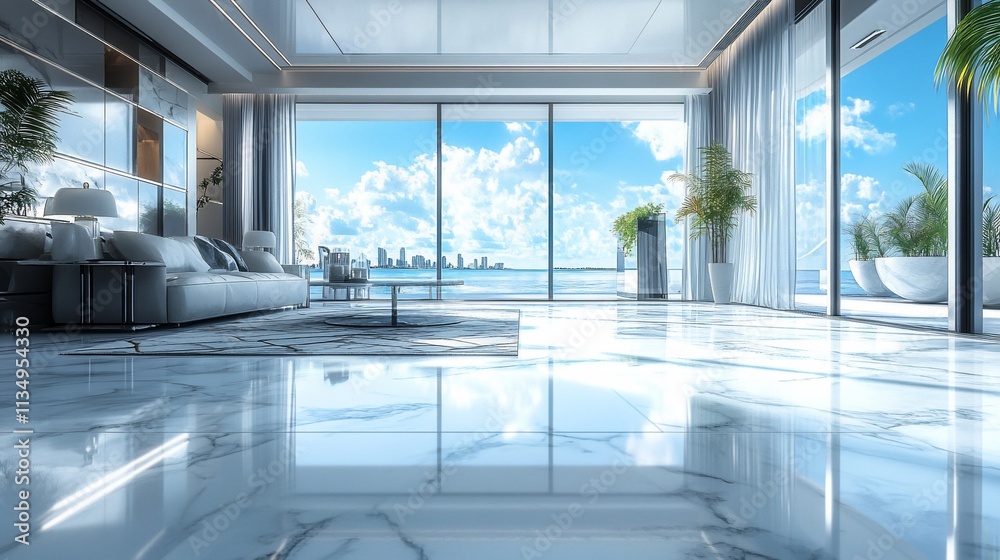 Fototapeta premium Luxurious modern living room with ocean view.