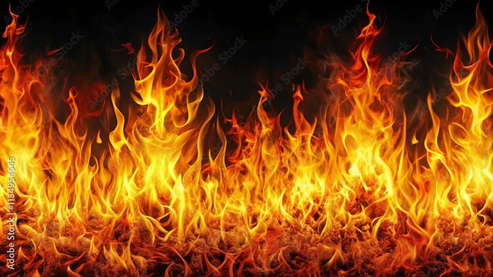 Vibrant bottom border, intense fire with dynamic flames and heat waves against a stark Vibrant bottom border, intense fire with dynamic flames and heat waves against a stark
