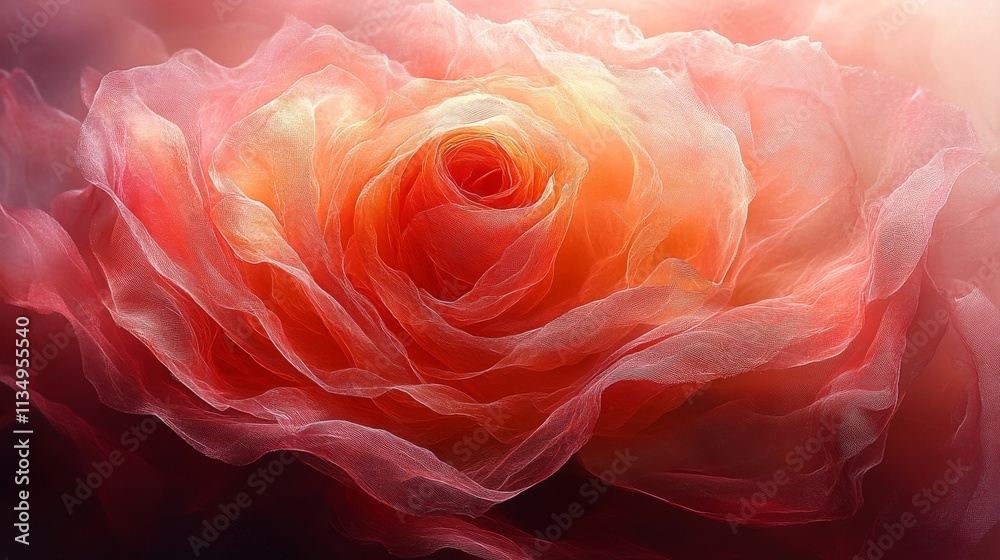 Peach rose fabric drapes in warm light, creating a soft and elegant ambiance, perfect for romantic backgrounds or textile prints