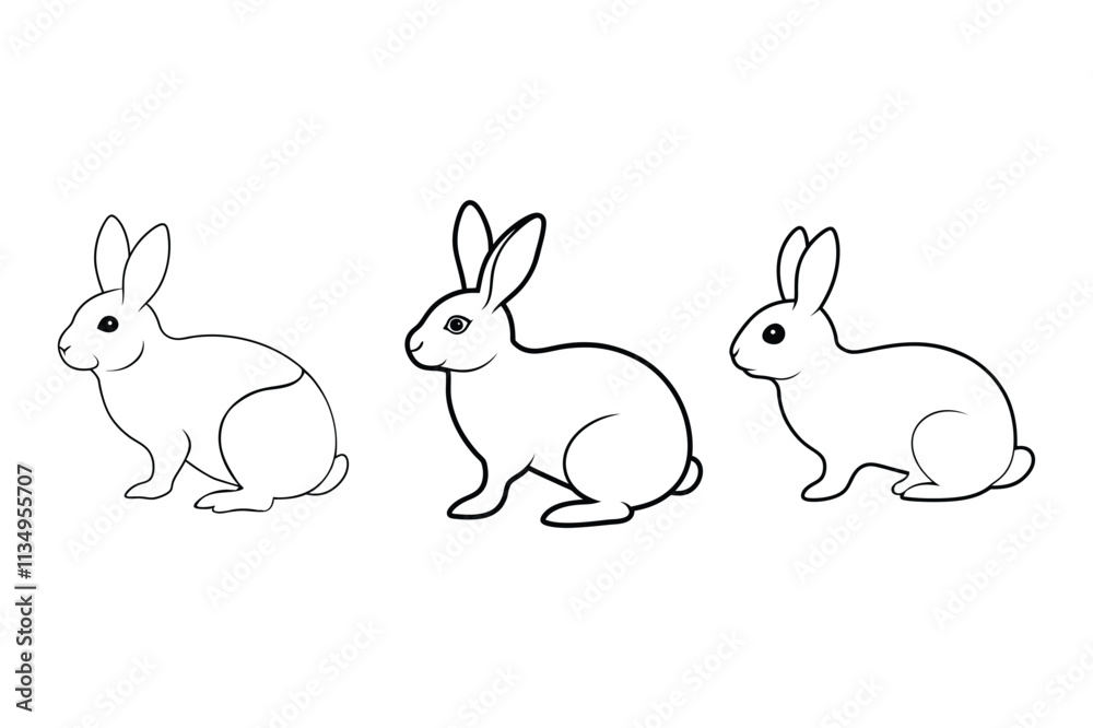 A set of rabbit line art vector illustration