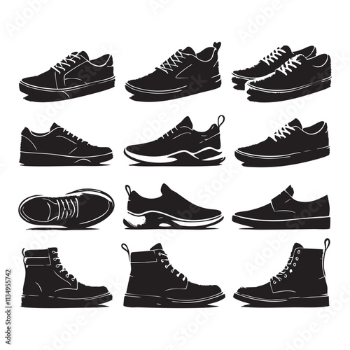 Silhouette set of shoes on white background