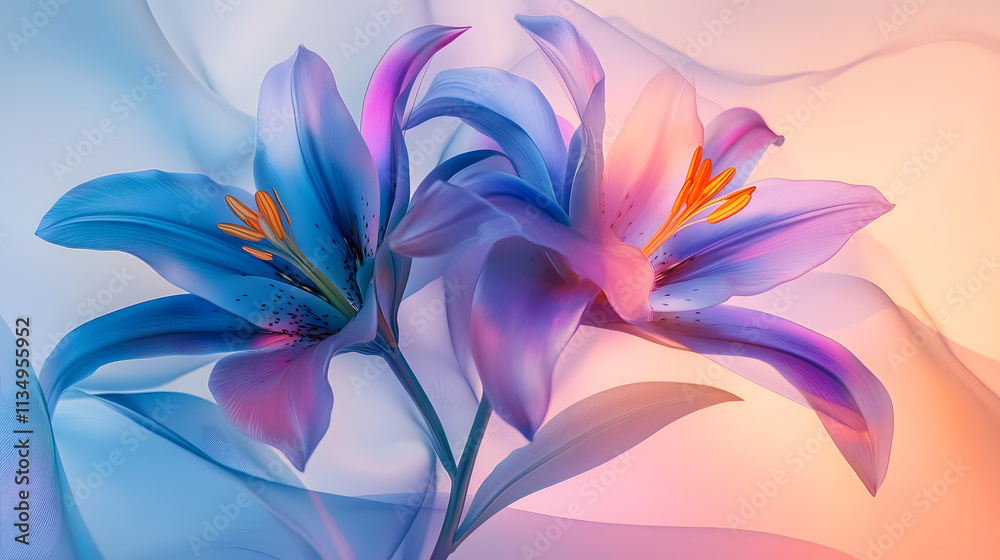 Ethereal Lily Flowers in Blue and Purple Ethereal Lily Flowers in Blue and Purple