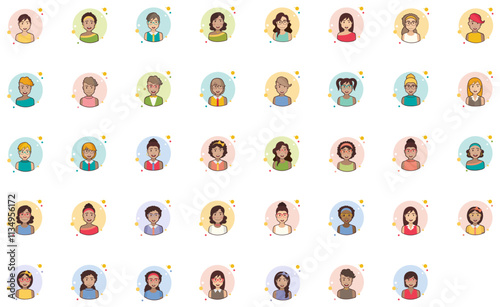 Set of Female Round Avatar icons