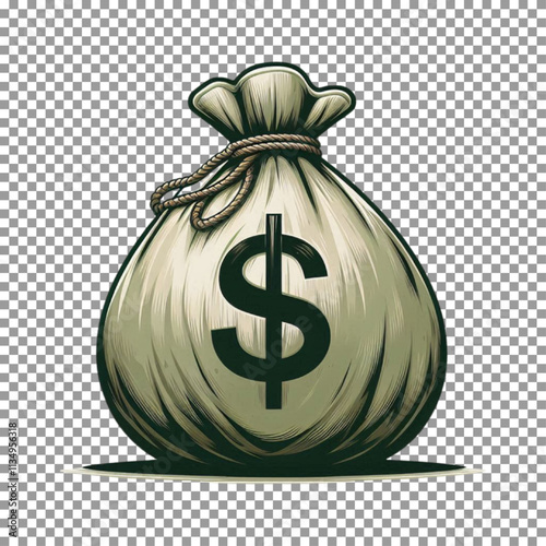 Green Money Sack with Dollar Sign - Financial Success Icon on transparent background, png, psd
